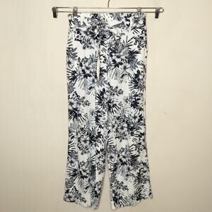 Sound Style Linen Blend Pants Floral Tropical Belted Wide Leg